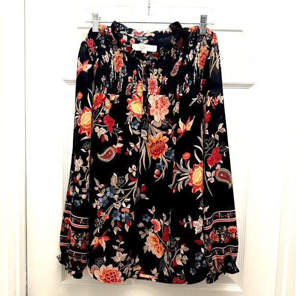 Ann Taylor Loft Floral Blouse Smocked Boho Size Large Read Description - Picture 2 of 9